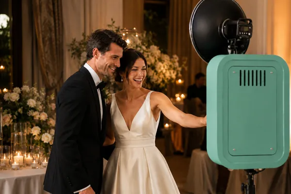 Brautpaar an der Fotobox an einer Hochzeit